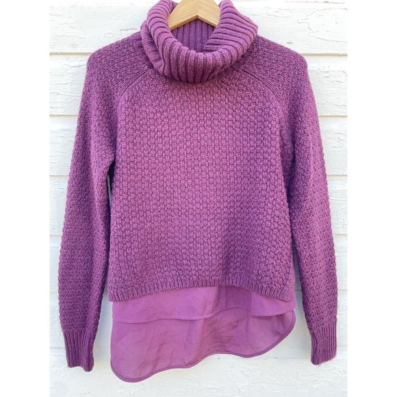 The Limited Cowl Neck Sweater Berry Purple Textured Knit Layered Size S Split - Picture 1 of 7